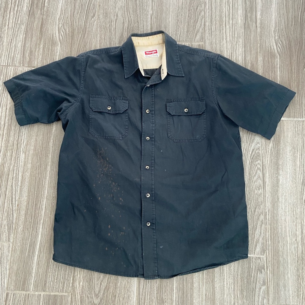 🔥3 for $5 Black Button Down Wrangler Short Sleeve Shirt With Pockets